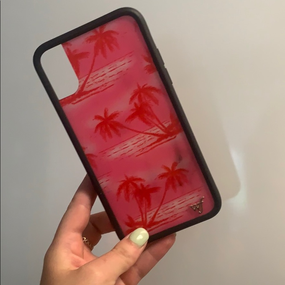 iPhone XS case. Wildflower pink, red palm trees